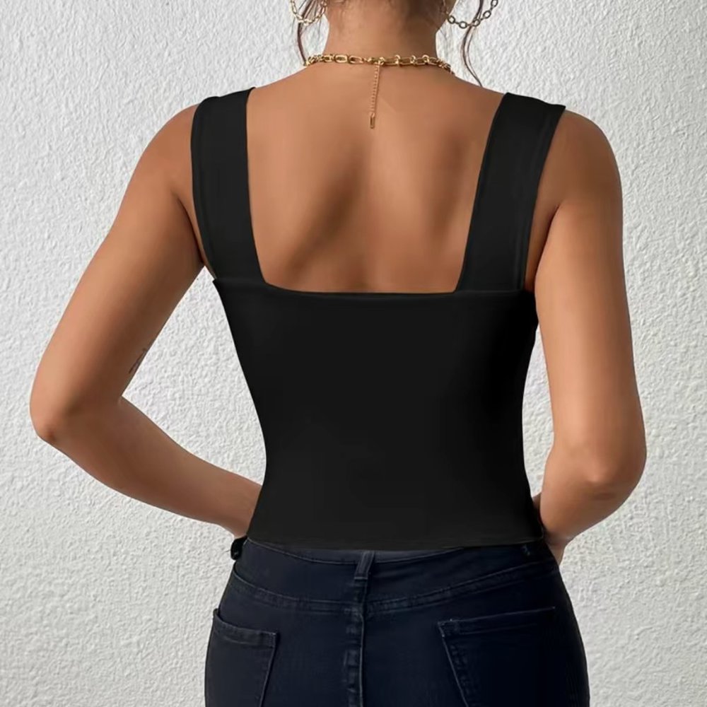 New Stretch Sleeveless Crop Tank - Square Neck - Size Medium - Picture 4 of 7